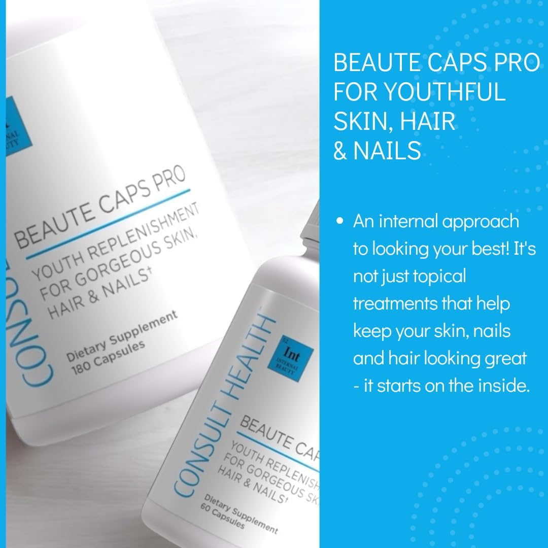 Consult Health Beaute Caps PRO: Biotin 10,500 mcg with Collagen & MSM for Hair, Skin & Nails – 180 Capsules - görsel 2