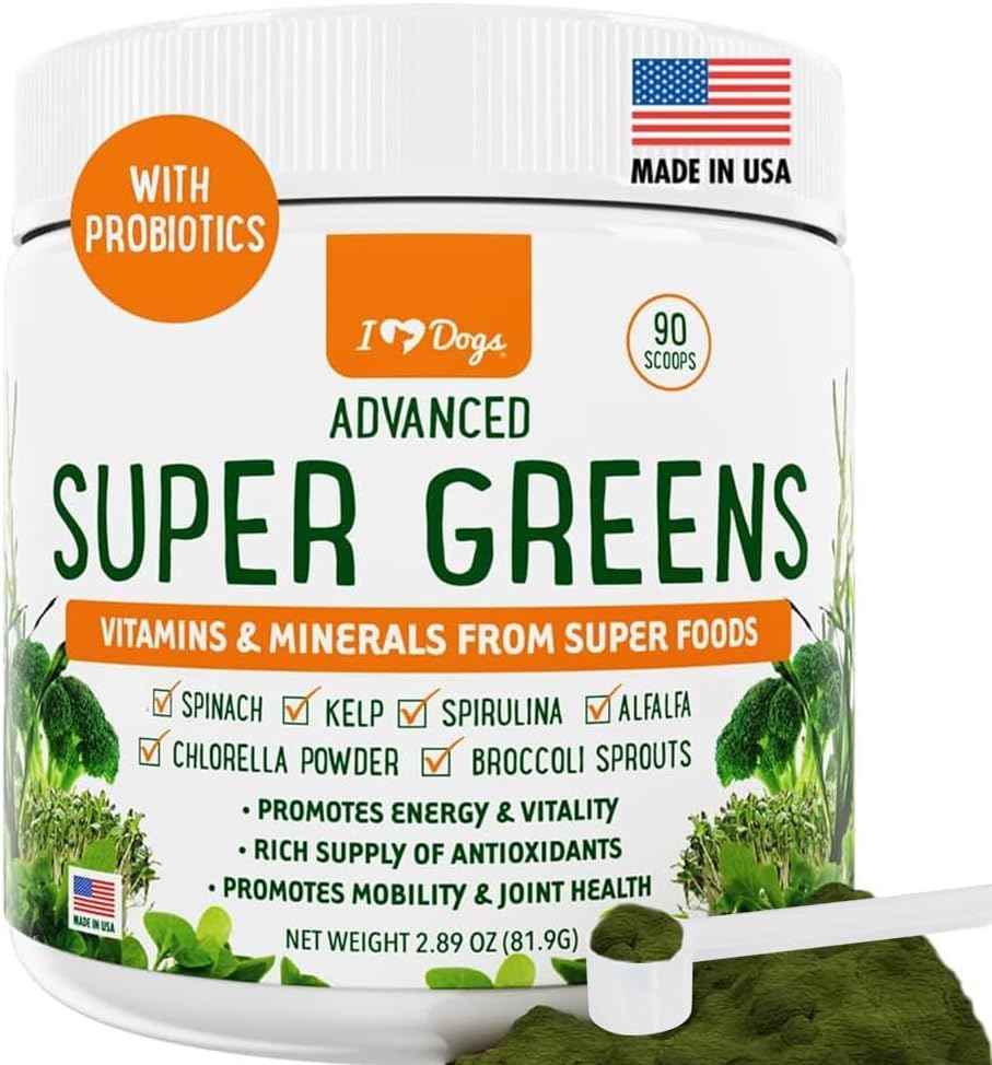 iHeartDogs Super Greens for Dogs with Broccoli Sprouts & Spirulina Powder – Seasonal Allergy & Immune Support Powder – Vitamins, Antioxidants & Minerals Supplement for Dogs - görsel 1