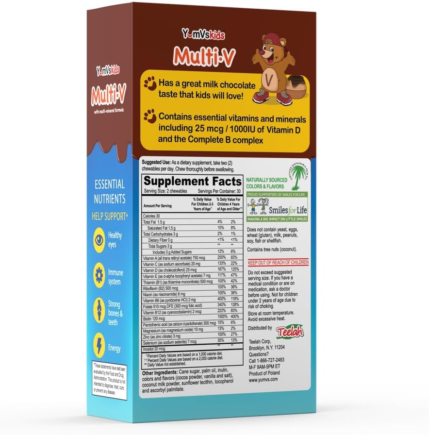 YUM-V'S Children's Multivitamin Chocolate Bears – Daily Toddler Vitamins with 16 Essential Nutrients – 60 Count - görsel 8