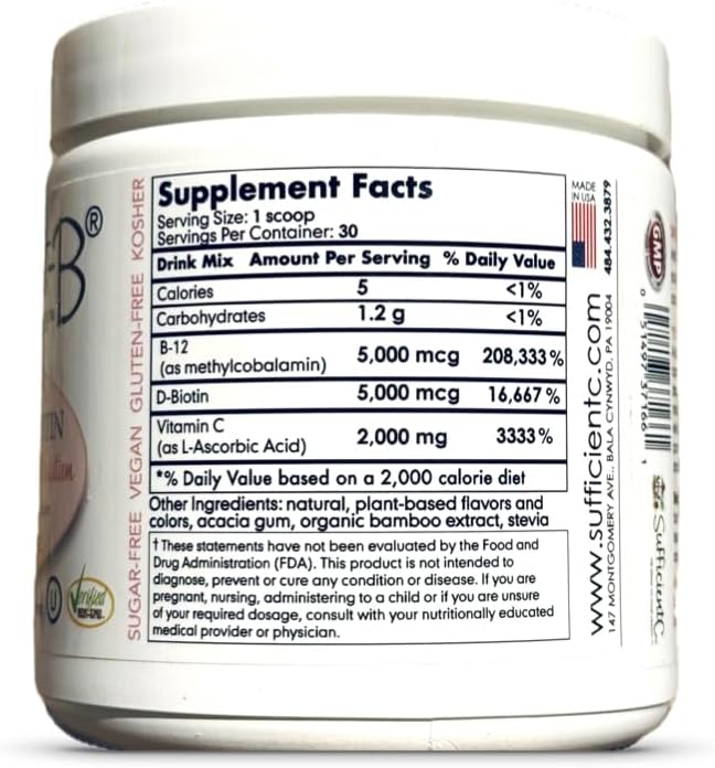 Sufficient-C Abundant-B High-Dose Methyl B-12 and Biotin Pink Lemonade Energy Drink Mix - görsel 2