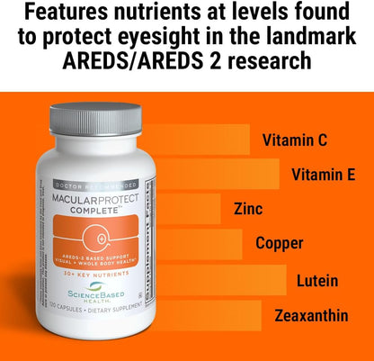 ScienceBased Health MacularProtect Complete – AREDS 2 Eye Health Food Supplement & Daily Multivitamin – 120 Capsules