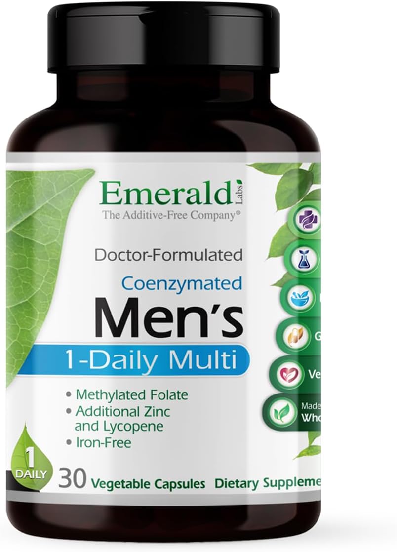 EMERALD LABS Men's 1 Daily Multi - Additive-Free Men's Multivitamin, 30 Vegetable Capsules - görsel 1