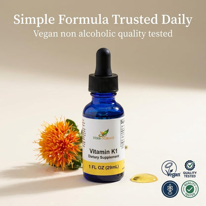 Herb-Science Vitamin K1 Drops - Cold-Processed Liquid Supplement, 30 ml (36 Servings)