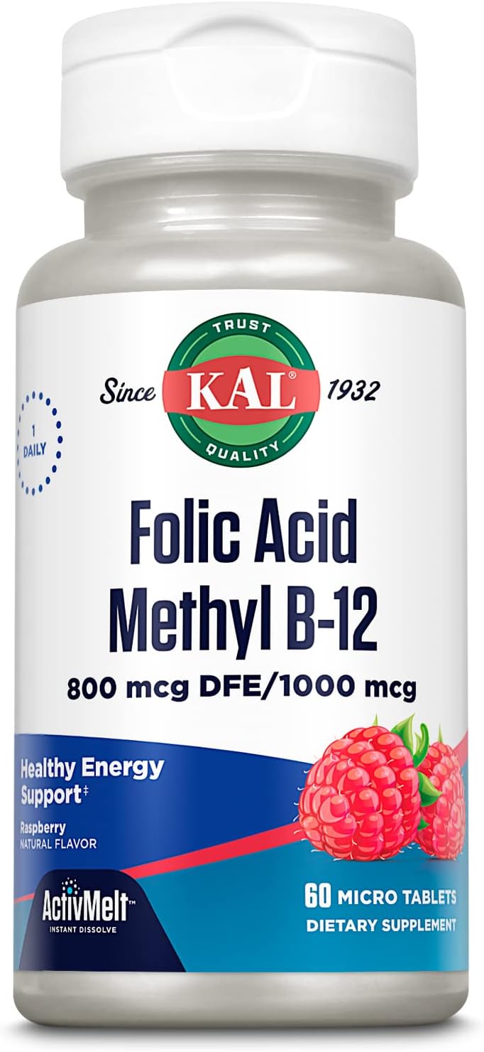 Kal 800 Mcg Folic Acid Methyl B-12 Tablets, Raspberry, 60 Count - görsel 1