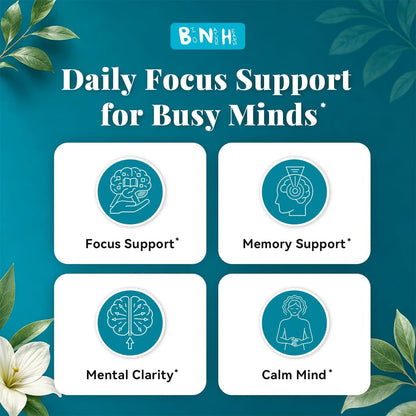 BNH Brain Blossom Brain Supplement for Memory and Focus - Saffron, Ginseng and Turmeric Powered, 19-in-1 Formula, 180 Capsules