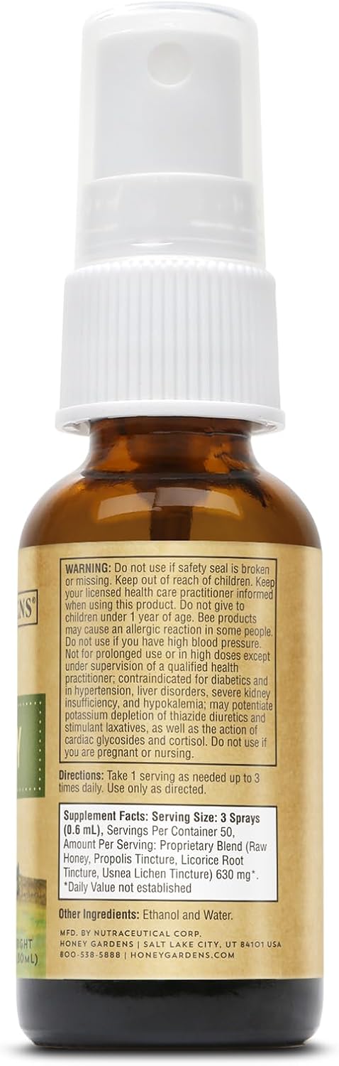 Honey Gardens Bee Propolis Throat Spray with Apitherapy Raw Honey, Liquorice Root and Usnea - 50 Servings, 30 ml - görsel 3
