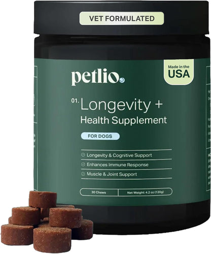 Longevity+ Dog Health Supplement - Dog Vitamins and Supplements for Joint, Muscle, Immune, and Cognitive Health - Vet-Formulated and Made in the USA - for Small Dogs up to 11 kg - 30-Day Supply