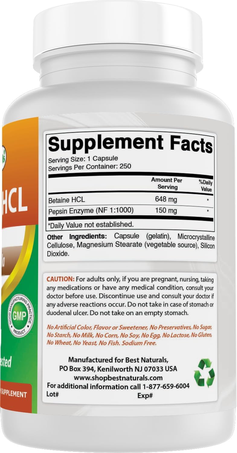 Best Naturals Betaine HCL 648 mg - 250 – Those Looking to Optimise Digestion: Athletes, fitness enthusiasts, and – Image 6