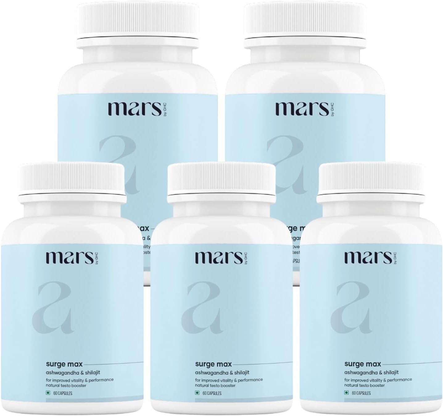 Mars Surgemax Natural Capsules with Shilajit & Safed Musli – Supports Energy, Strength & Vitality, 300 Capsules (Pack of 5) - görsel 1