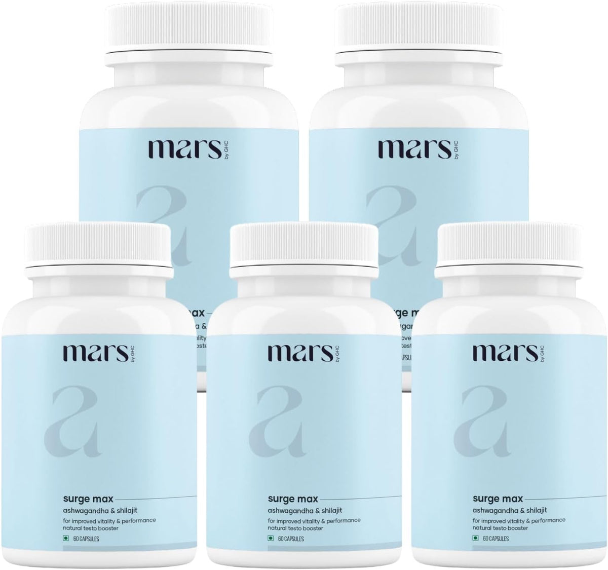 Mars Surgemax Natural Capsules with Shilajit & Safed Musli – Supports Energy, Strength & Vitality, 300 Capsules (Pack of 5) - görsel 1