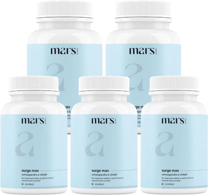 Mars Surgemax Natural Capsules with Shilajit & Safed Musli – Supports Energy, Strength & Vitality, 300 Capsules (Pack of 5)