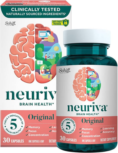 NEURIVA Original Brain Supplement – Memory, Focus & Concentration – 90 Capsules