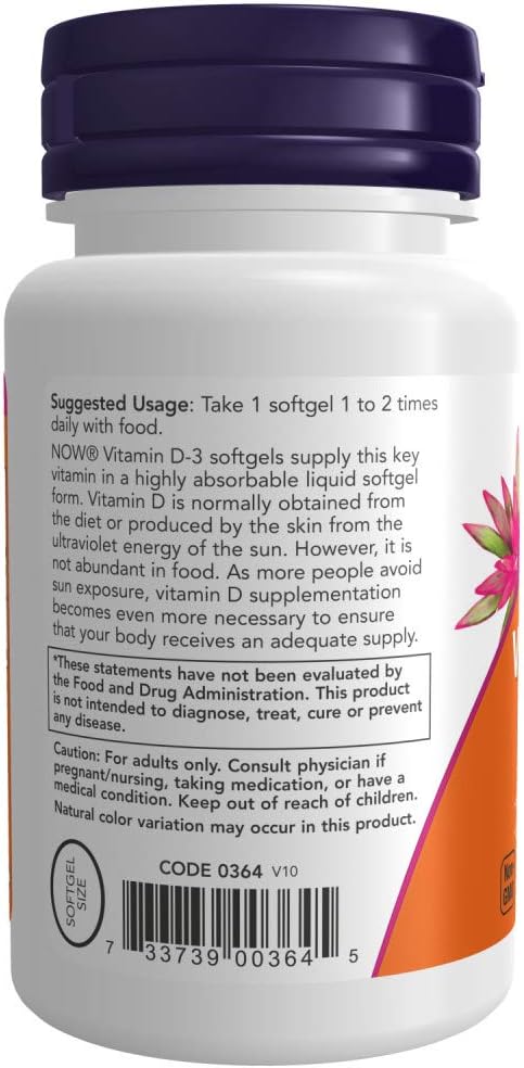 NOW Foods Vitamin D-3 400 IU Softgels, 2-Pack (360 Softgels) - görsel 3