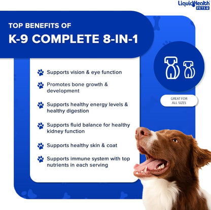 LIQUIDHEALTH Pets K9 Complete 8-in-1 Liquid Multivitamin for Adult Senior Dogs & Puppies, All-in-One Complete Formula Canine Vitamins for Skin & Coat, Joint Health, Immune Support - Made in USA (3 Pack)
