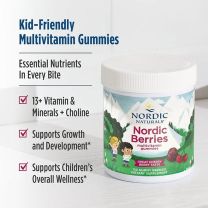 Nordic Naturals Nordic Berries, Cherry Berry - 120 Gummy Berries - Great-tasting Multivitamin for Ages 3+ - Growth, Development, Optimal Wellness - Non-GMO, Vegetarian - 30 Servings