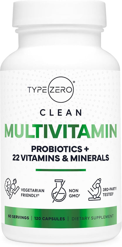 Type Zero Multivitamin Capsules (120 Capsules) (1300 mg) - with Probiotics + 22 Vitamins and Minerals, GM-Free