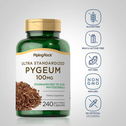 Piping Rock Pygeum 100mg - 240 Capsules - Standardised Pygeum Africanum Bark Extract