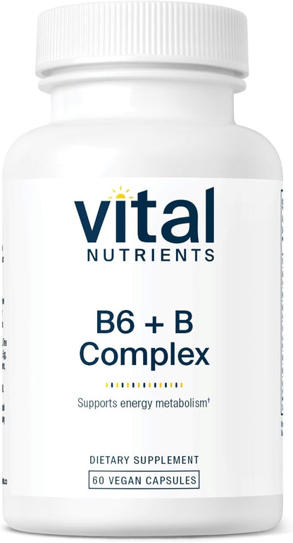 Vital Nutrients Vitamin B6 + B Complex - Vegan Methylated B Vitamins for Energy, Metabolism, Heart Health - High-Potency Vitamin B6 for Hormonal Balance - Gluten, Dairy, Soy Free - 60 Capsules