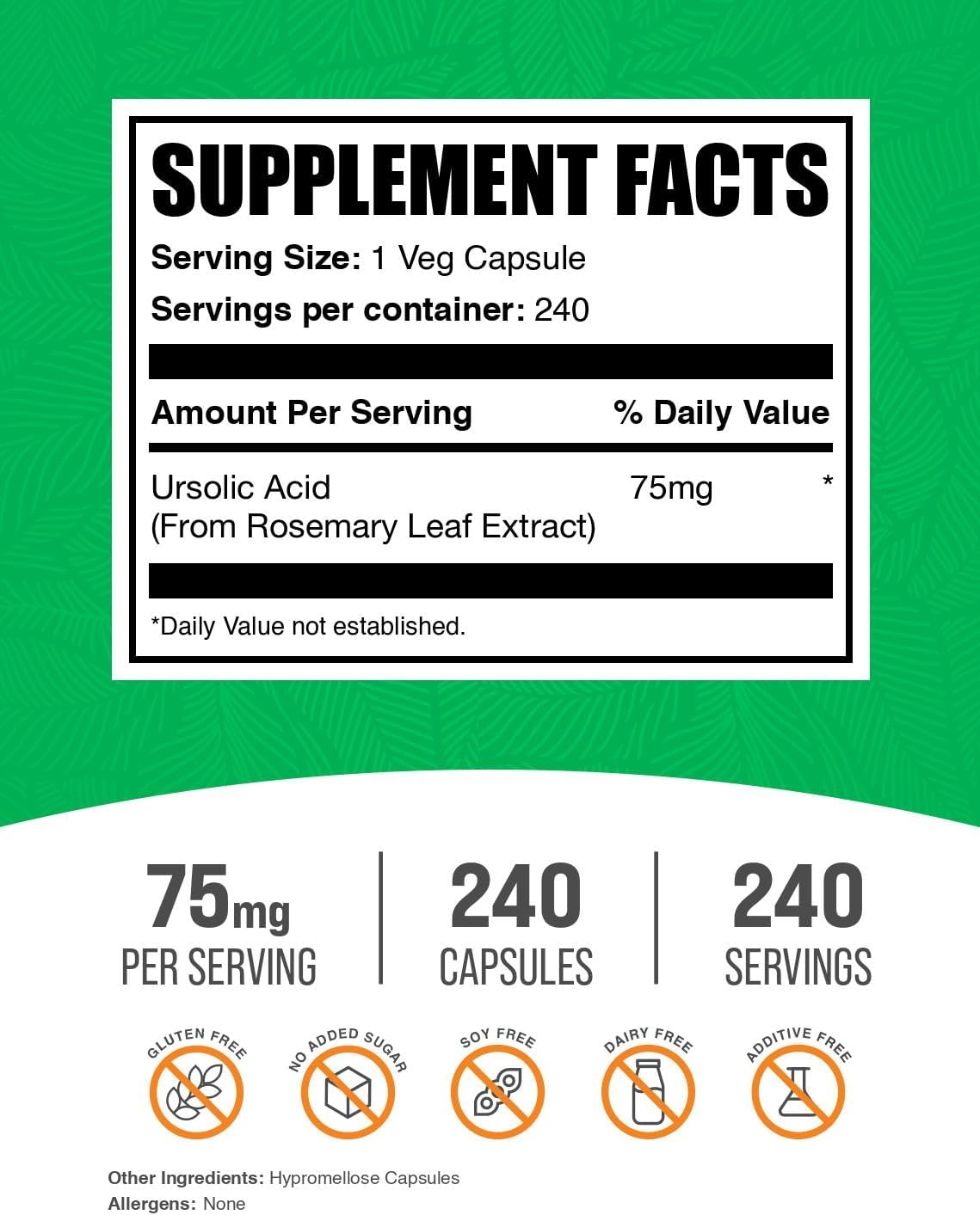 BulkSupplements Ursolic Acid Capsules – 75mg, 240 Capsules, Vegan - görsel 2
