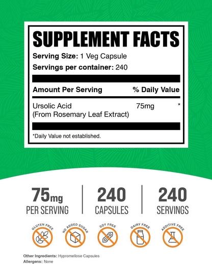 BulkSupplements Ursolic Acid Capsules – 75mg, 240 Capsules, Vegan