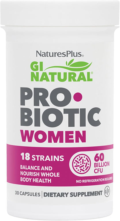 NaturesPlus GI Natural Probiotic for Women - 30 Capsules - Digestive & Immune Support, Urinary Tract Health - with Cranberry - Gluten-free - 30 Servings