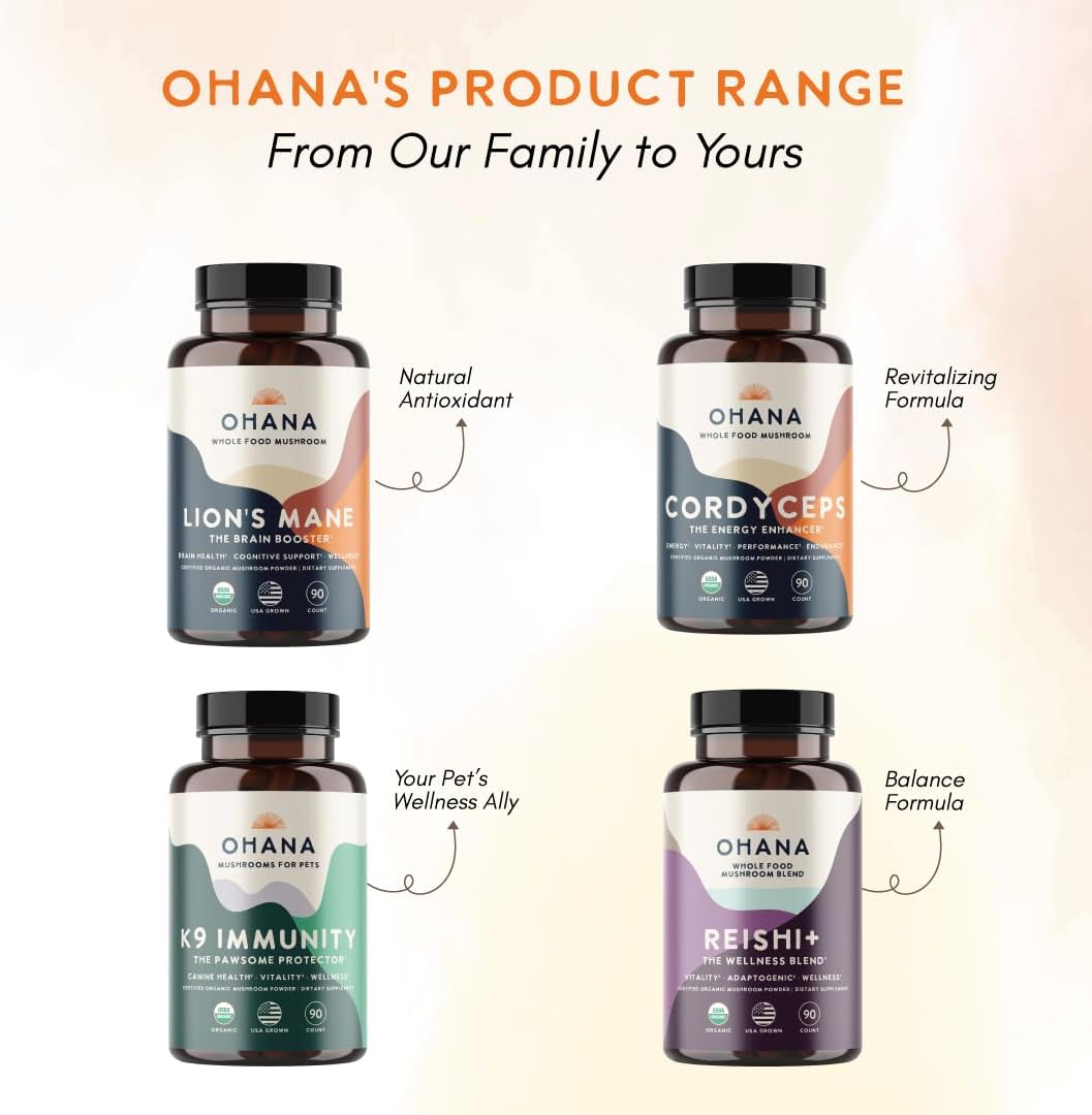Ohana K9 Immunity, Dog Supplements, Contains 6 USDA Organic Mushroom Extracts for Dog Care, Non-GMO, Gluten-free, 90-Capsule Bottle, Pack of 1 - görsel 7
