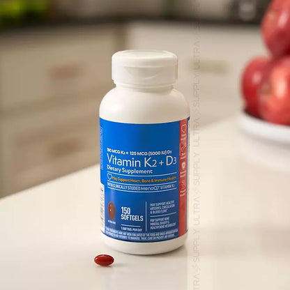 Members Mark Vitamin K2 + D3 (150 Soft gel capsules) - 180 mcg K2 (MenaQ7 MK-7) & 125 mcg (5000 IU) D3 - Bone, Heart & Immune Support