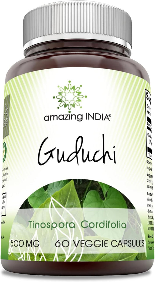 Amazing India Guduchi 500 mg Food Supplement – Tinospora Cordifolia Vegetarian Capsules (60 Count)