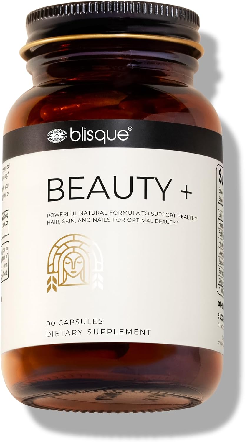 Blisque Beauty+ Natural Beauty Food Supplement – Hair, Skin & Nails Support with Biotin & Hyaluronic Acid – 90 Capsules - görsel 1