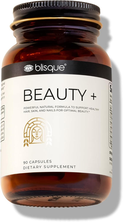 Blisque Beauty+ Natural Beauty Food Supplement – Hair, Skin & Nails Support with Biotin & Hyaluronic Acid – 90 Capsules