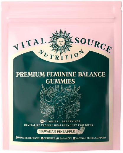 Vital Source Nutrition Vaginal Probiotic Gummies for Women - pH Balance and Immune Defence, Support Healthy Odour and Vaginal Flora - Vegan, Gluten-Free - Pineapple Flavour - 60 Gummies - 30 Servings