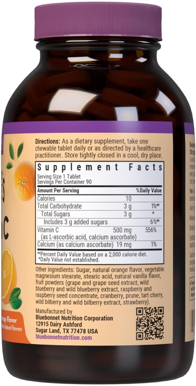 Bluebonnet EarthSweet Vitamin C 500 mg Chewable Tablets, Orange – 90 Chewable Tablets - görsel 2