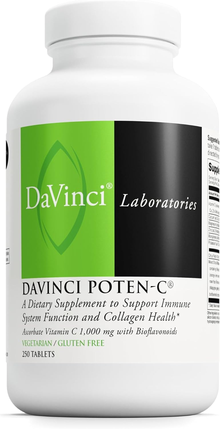 DAVINCI Labs Poten-C - Vitamin C Buffered Ascorbate with Minerals & Bioflavonoids - Contributes to Normal Immune Function & Collagen Formation - 250 Tablets - Vegetarian & Gluten-Free - görsel 1