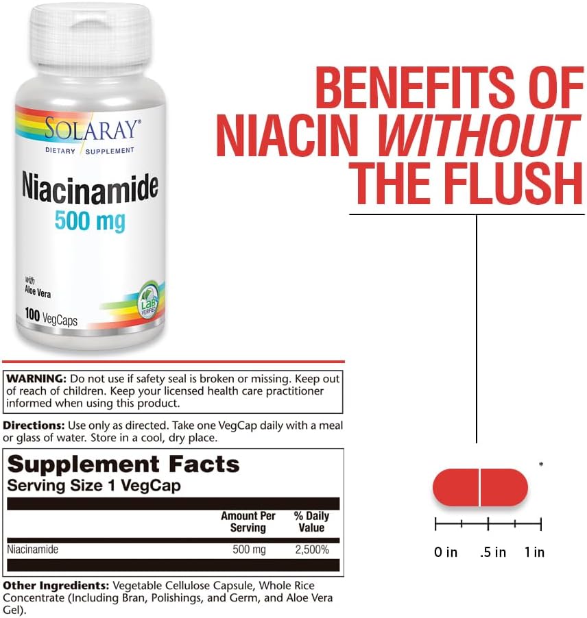 SOLARAY Niacinamide 500 mg - Vitamin B-3 for Energy, Nerve & Skin Health (100 Capsules) - görsel 3