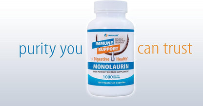 Lauricare Monolaurin Food Supplement for Immune & Gut Health - 1000mg per Serving - 100 Capsules