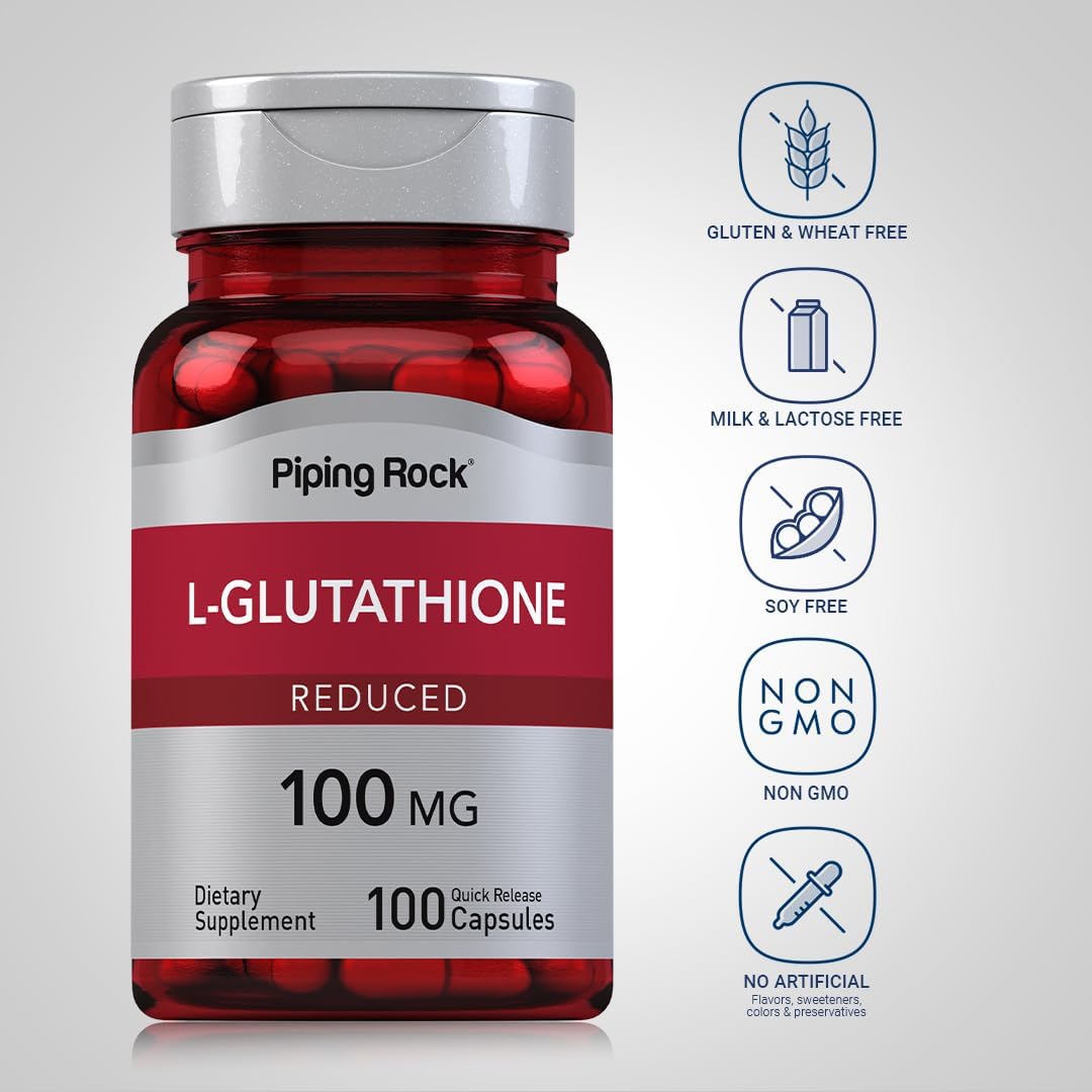 Piping Rock L-Glutathione Supplement | 100 mg | 100 Capsules | Reduced Form | Non-GMO, Gluten-free - görsel 3