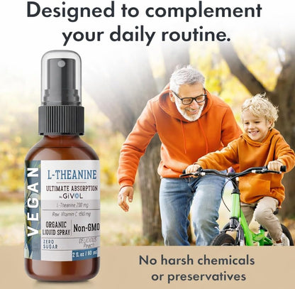 GIVOL L-Theanine & Vitamin C Liquid Spray, Peach Flavour, 60 ml (2 fl oz) - 60 Servings
