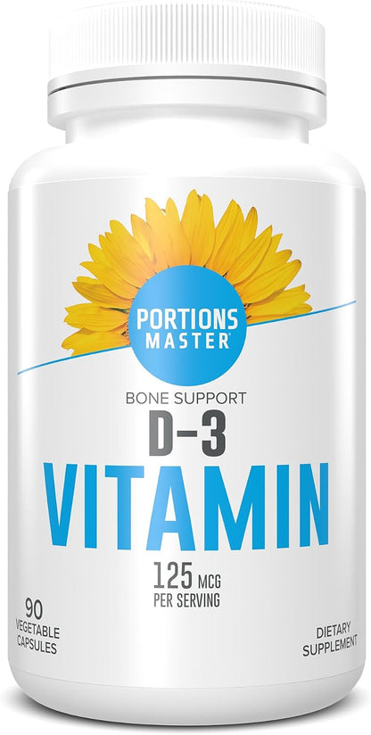 Portions Master Vitamin D3 5000 IU - Bone, Immune & Psychological Function Support (90 Soft gel capsule Capsules)