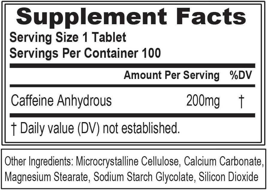 Evlution Nutrition Caffeine Tablets - 200mg per Serving - 100 Tablets - görsel 2