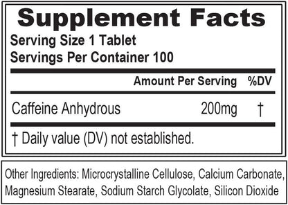 Evlution Nutrition Caffeine Tablets - 200mg per Serving - 100 Tablets