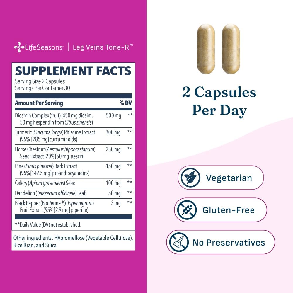 LifeSeasons Leg Veins Tone-R - Vein Health & Circulation Support - 60 Capsules - görsel 5