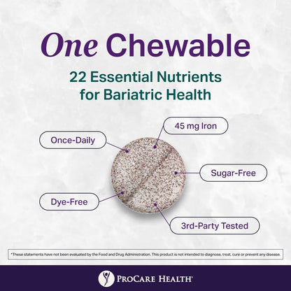 ProCare Health Bariatric Multivitamin with Iron 45mg Chewable - Fruit Punch Flavour (30 Tablets)