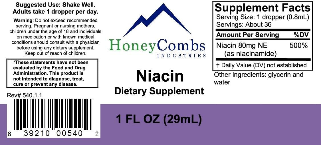 Vitamin B3 Niacin 80mg Liquid Drops – HoneyCombs – Alcohol-Free, Non-GMO, Vegan – 30 ml - görsel 2
