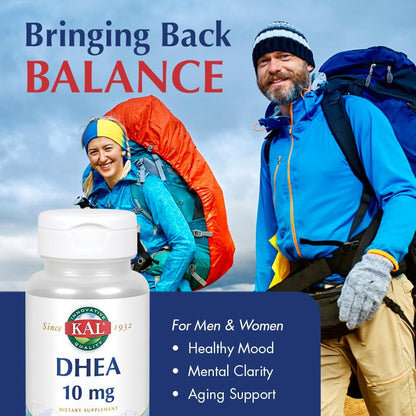 KAL DHEA-10 Tablets - 10mg DHEA Supplement for Hormone Support - 60 Tablets