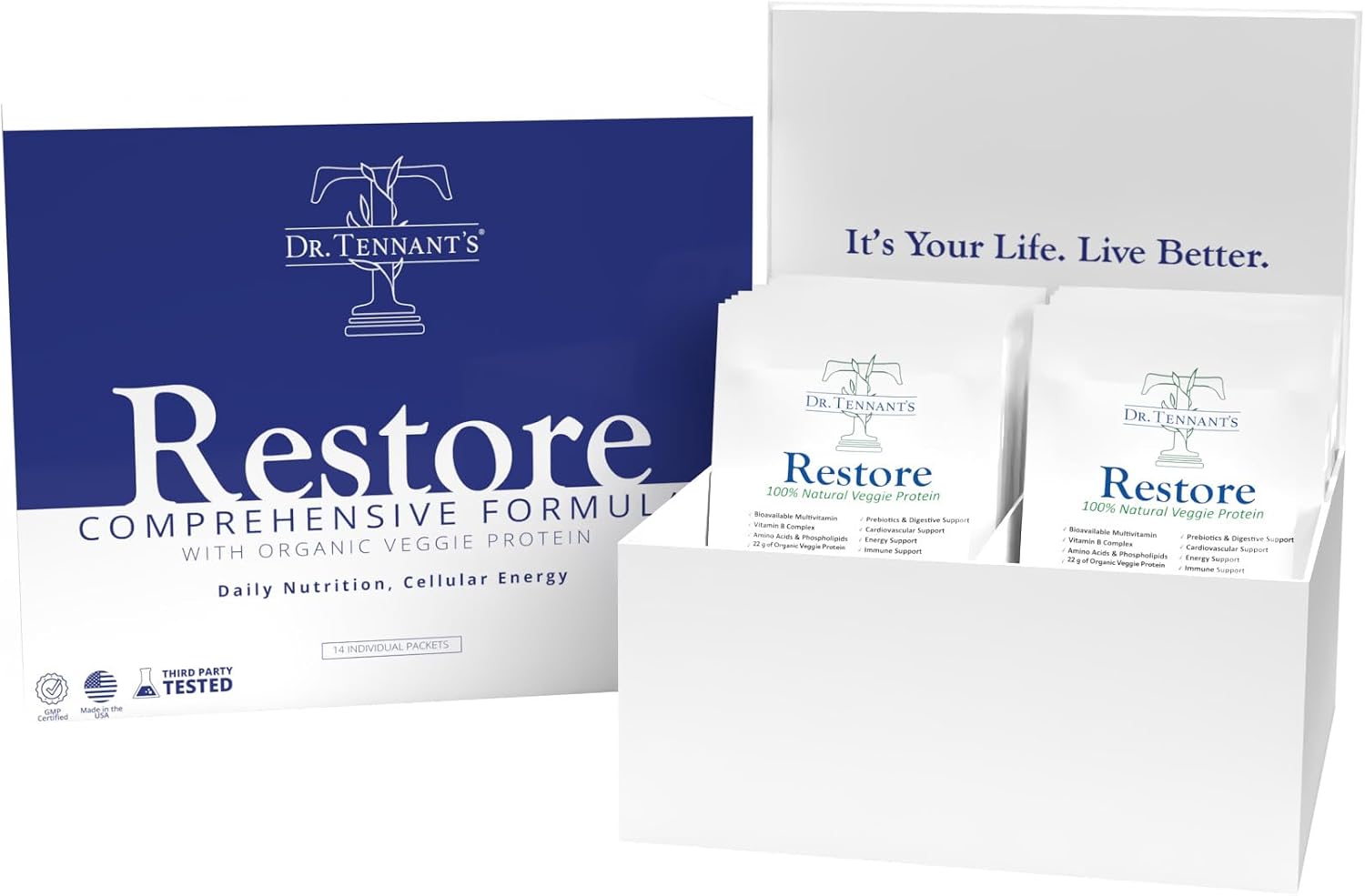 Dr. Tennant's Restore Vanilla Shake: 50+ Methylated Vitamins & Minerals with 23g Plant-Based Protein, 14-Day Supply - görsel 1
