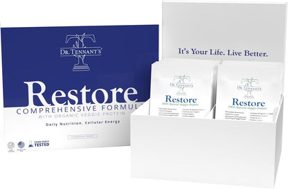 Dr. Tennant's Restore Vanilla Shake: 50+ Methylated Vitamins & Minerals with 23g Plant-Based Protein, 14-Day Supply