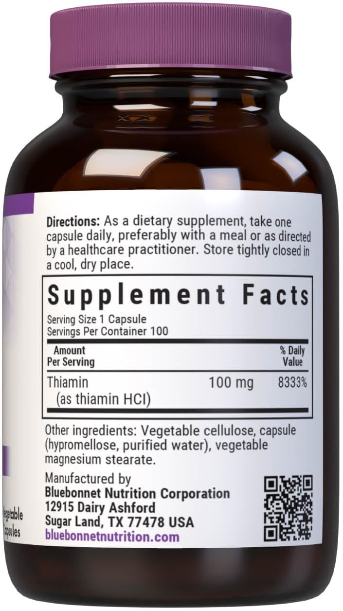Bluebonnet Vitamin B1 100 mg - Thiamine HCl Supplement - görsel 2