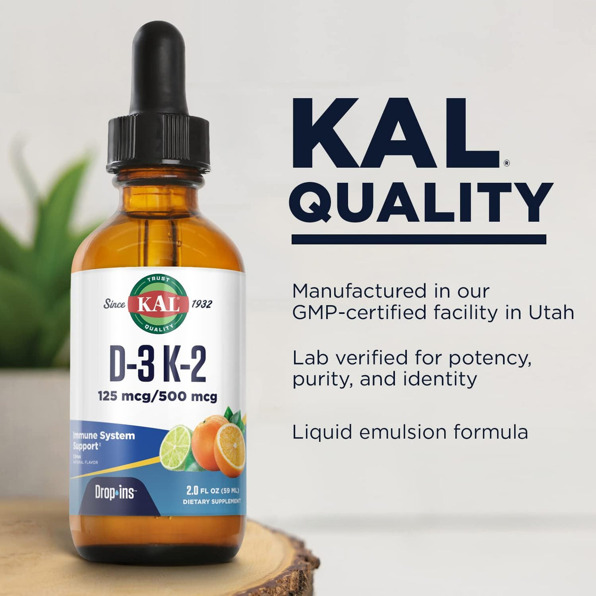 KAL D3 K2 DropIns 125 mcg / 500 mcg Liquid Vitamin D3 K2 Drops - görsel 4