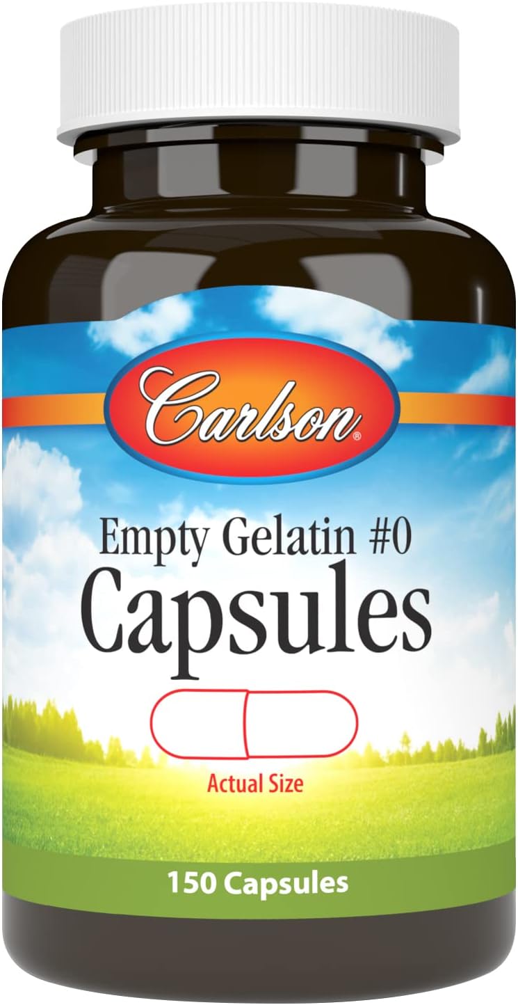 Carlson Empty Gelatin Capsules, Size #0, 150 Count - görsel 1