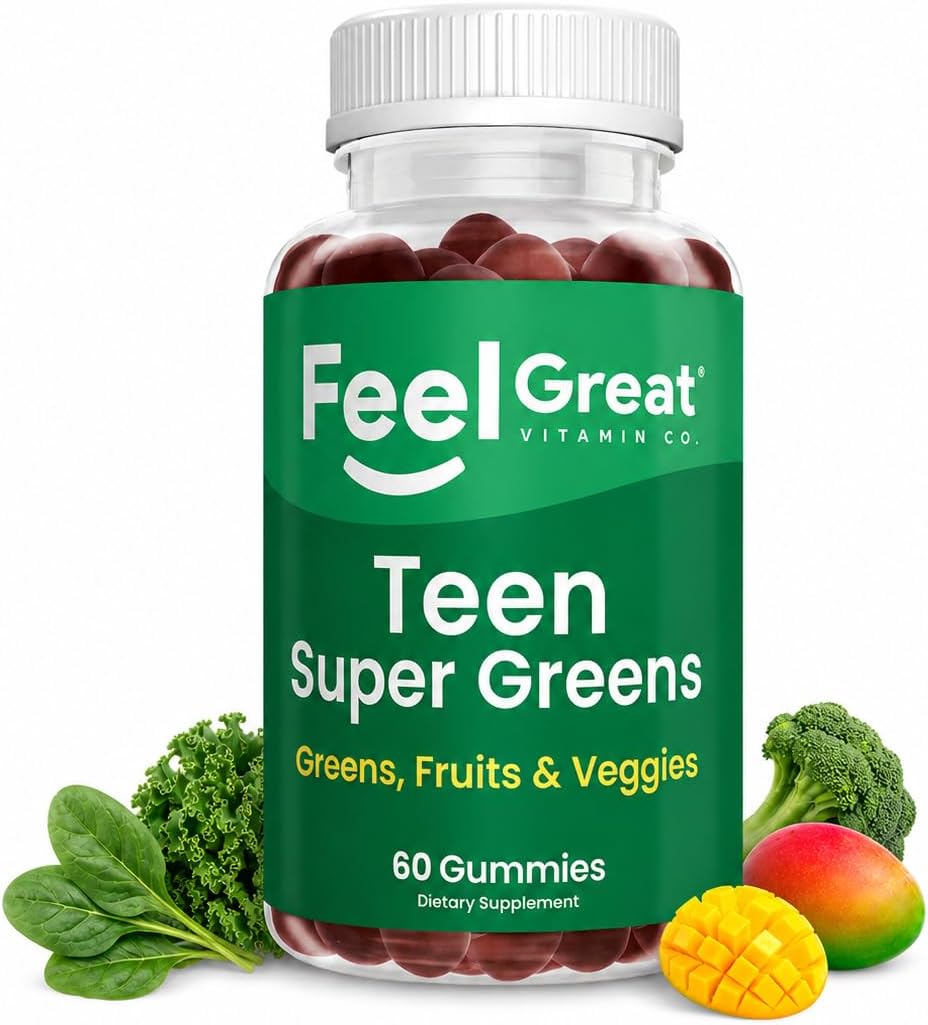 Feel Great Super Green Gummies Teen Vitamins - Vegan Veggie Gummy Multivitamin for Teenagers - 60 Count - görsel 1